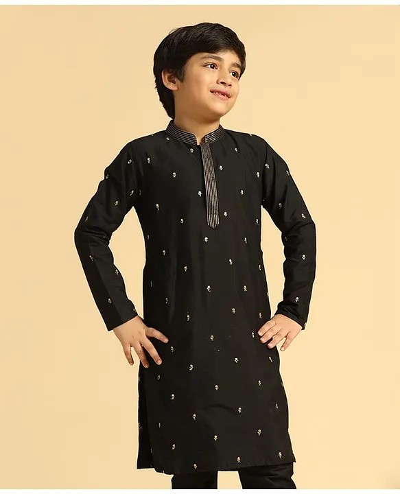 KISAH Full Sleeves Floral Foil Printed Kurta - Black